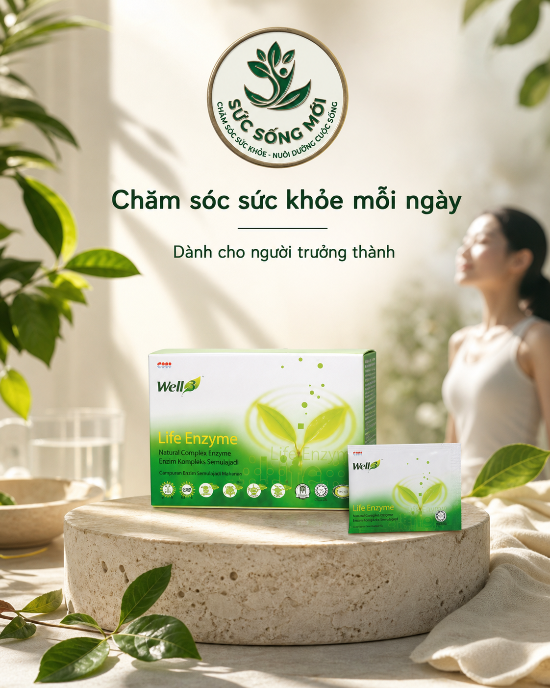Well3 Life Enzyme trong không gian chăm sóc sức khỏe mỗi ngày